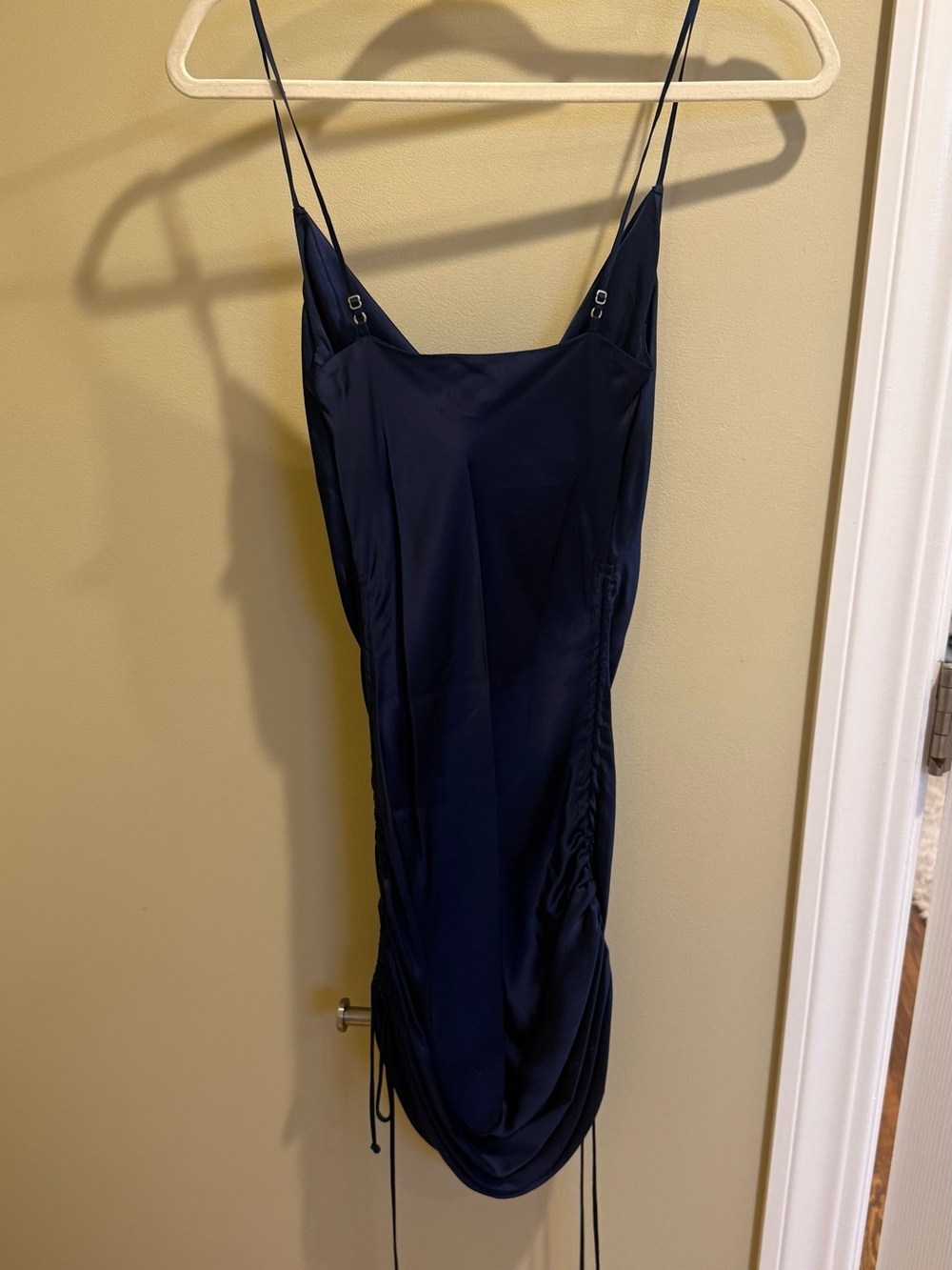 Wilfred Navy Satin Ruched Slip Dress